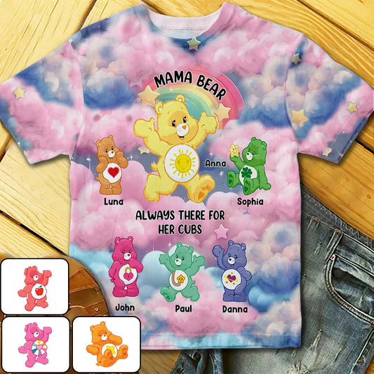 Mama Bear Always There Colorful Rainbow - Personalized Mother All Over Shirt