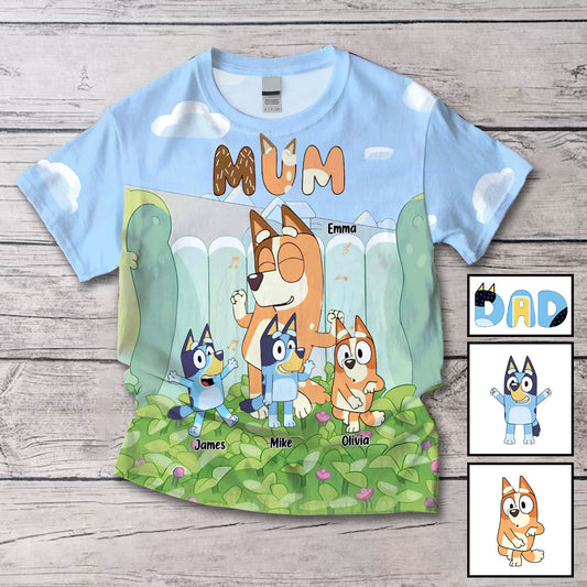 Cool Mum Cool Dad Cute Blue Dog - Personalized Mother All Over Shirt