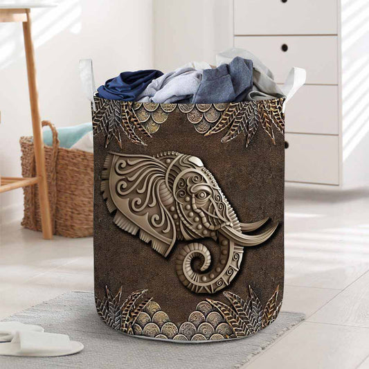 Elephant Metal Pattern Print Elephant Laundry Basket 0622