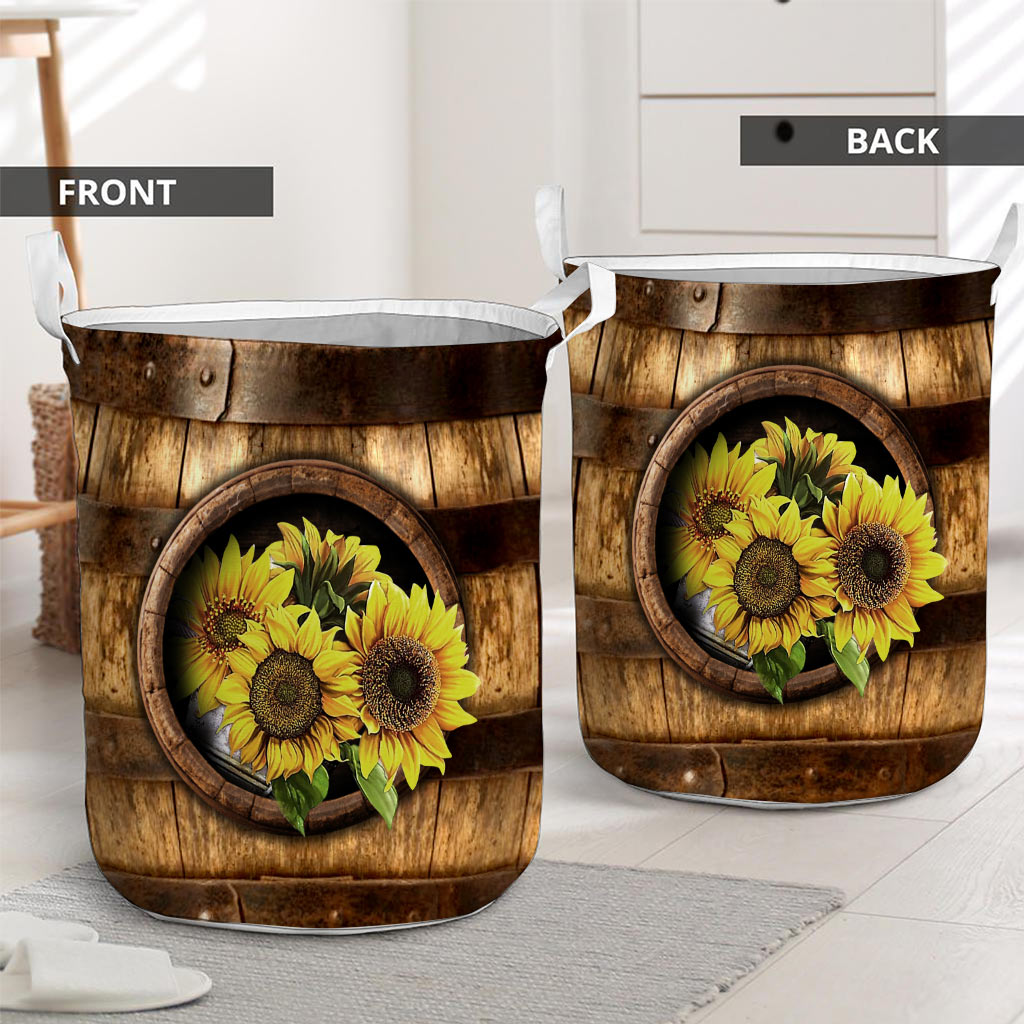 Sunflower Wood Pattern Print Sunflower Laundry Basket 0622