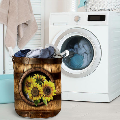 Sunflower Wood Pattern Print Sunflower Laundry Basket 0622