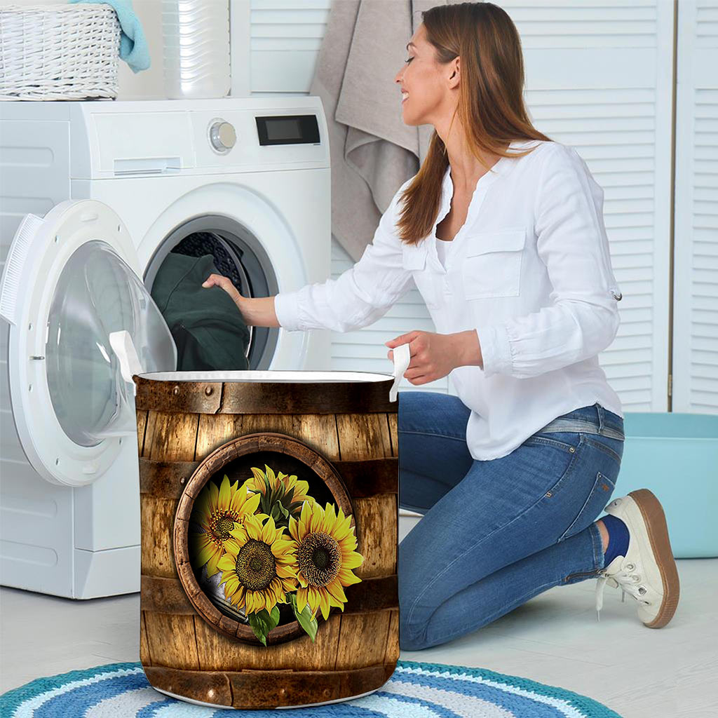 Sunflower Wood Pattern Print Sunflower Laundry Basket 0622