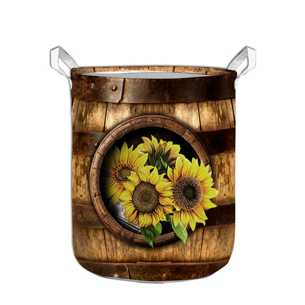 Sunflower Wood Pattern Print Sunflower Laundry Basket 0622