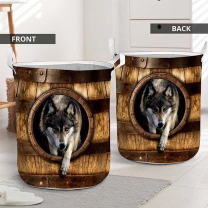 Wolf Faux Wood Basket Wolf Laundry Basket 0622