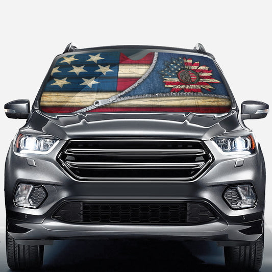 Sunflower US Flag Sunflower Car Sunshade 0622