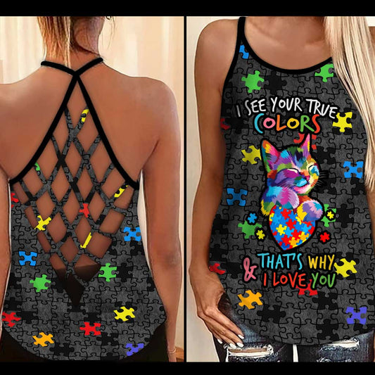 I See Your True Colors - Autism Awareness Cross Tank Top