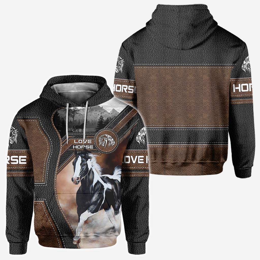 Love American Horse All Over T-shirt and Hoodie With Leather Print 0921