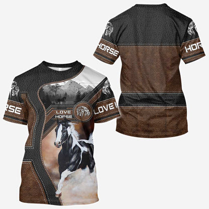 Love American Horse All Over T-shirt and Hoodie With Leather Print 0921