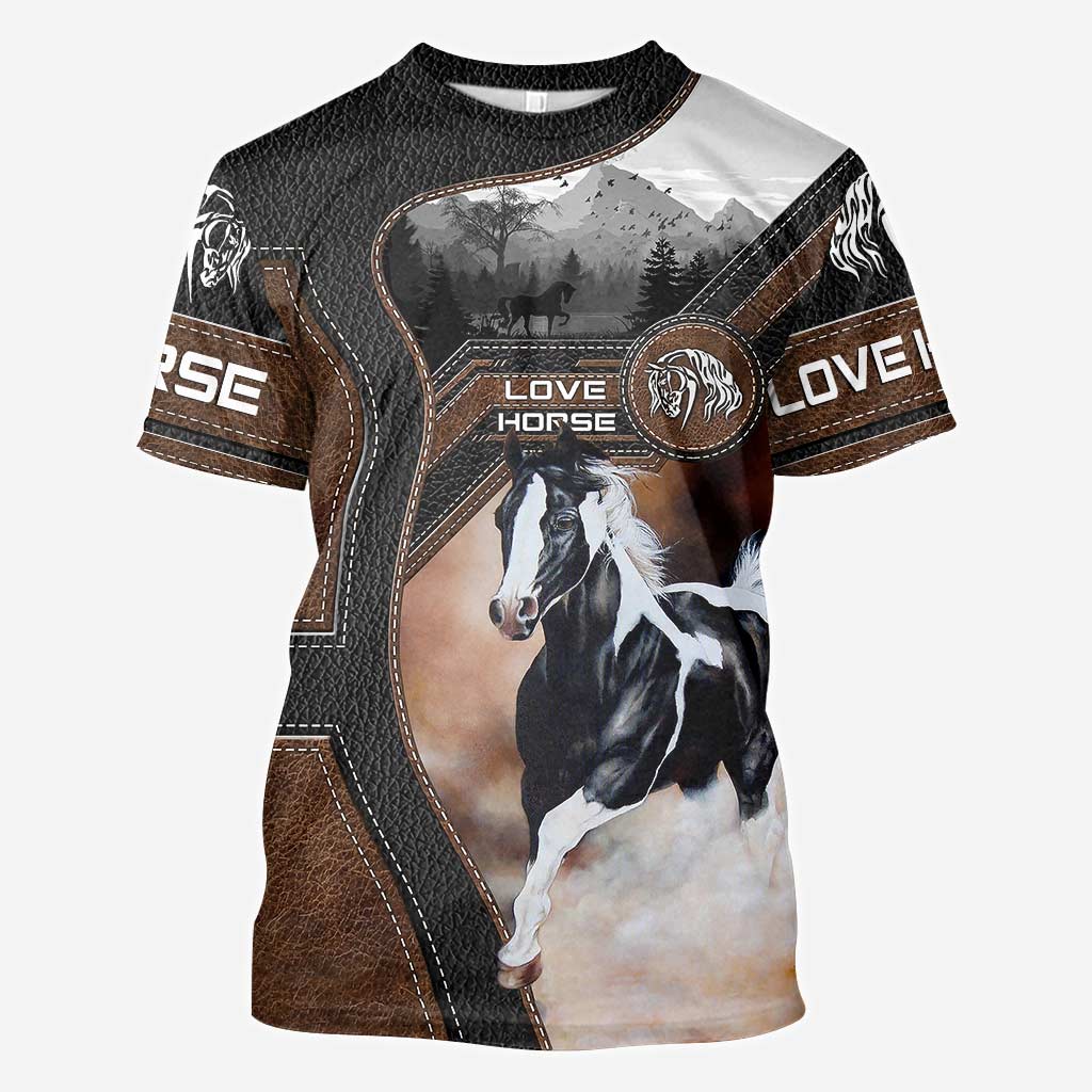 Love American Horse All Over T-shirt and Hoodie With Leather Print 0921