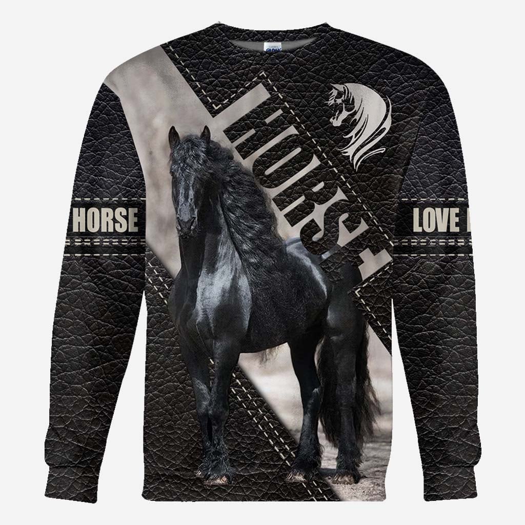 Riding Black Horse All Over T-shirt and Hoodie With Leather Print 0921