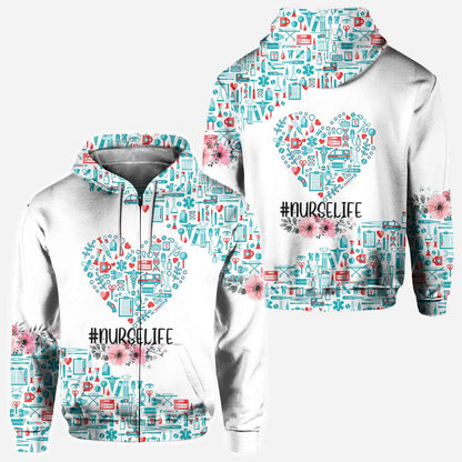 Nurse Nurse Life Teal Heart Pattern - Nurse All Over T-shirt and Hoodie 0921