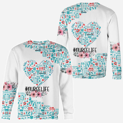 Nurse Nurse Life Teal Heart Pattern - Nurse All Over T-shirt and Hoodie 0921