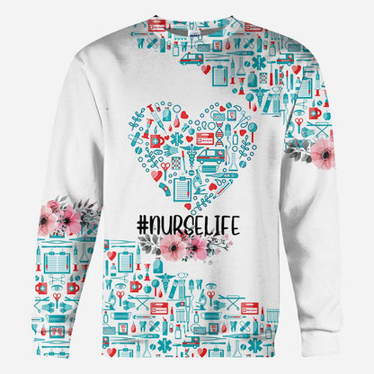 Nurse Nurse Life Teal Heart Pattern - Nurse All Over T-shirt and Hoodie 0921