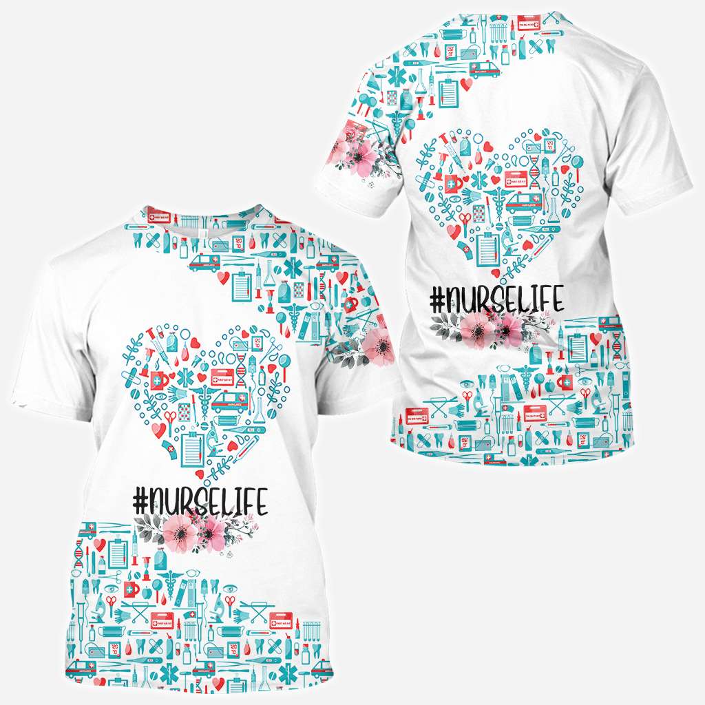 Nurse Nurse Life Teal Heart Pattern - Nurse All Over T-shirt and Hoodie 0921