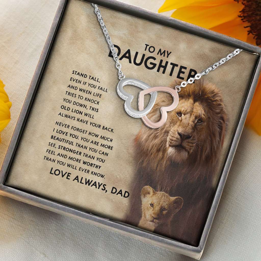 Father Lion Stand Tall Knock Down Back Love Always - Daughter Two Hearts Necklace 0921