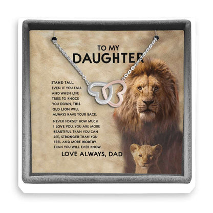 Father Lion Stand Tall Knock Down Back Love Always - Daughter Two Hearts Necklace 0921