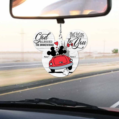 God Blessed The Broken Road That - Personalized Couple Mouse Car Ornament (Printed On Both Sides)