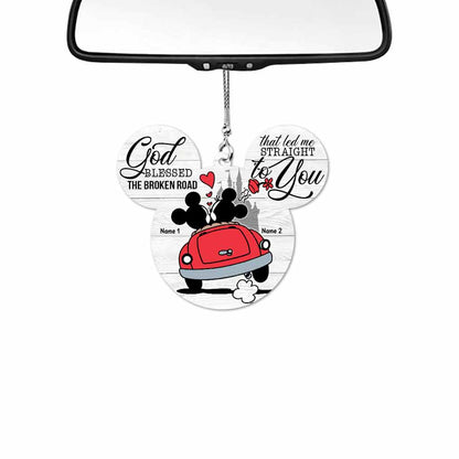 God Blessed The Broken Road That - Personalized Couple Mouse Car Ornament (Printed On Both Sides)