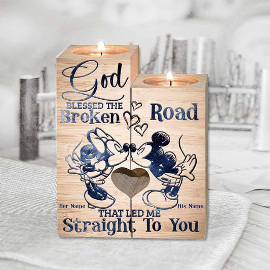 God Blessed The Broken Road That - Personalized Couple Mouse Candle Holder