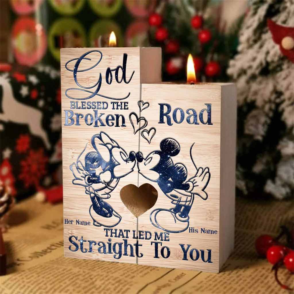 God Blessed The Broken Road That - Personalized Couple Mouse Candle Holder