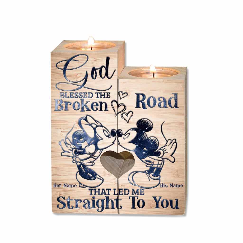 God Blessed The Broken Road That - Personalized Couple Mouse Candle Holder