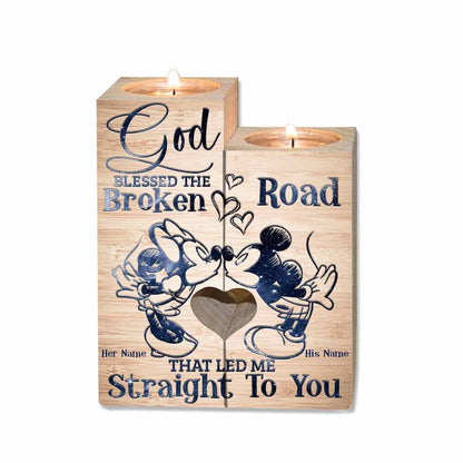 God Blessed The Broken Road That - Personalized Couple Mouse Candle Holder