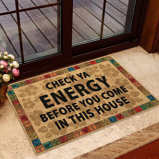 Check Ya Energy - Puerto Rican Coir Pattern Print Doormat, Puerto Rican