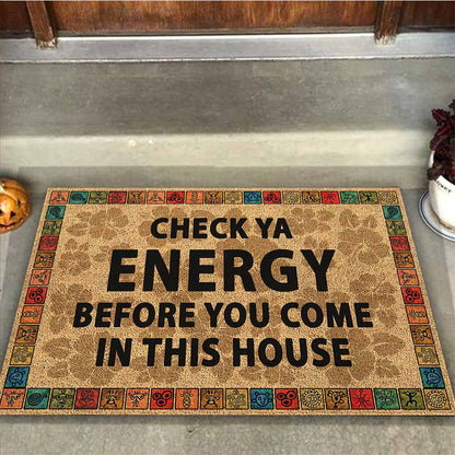 Check Ya Energy - Puerto Rican Coir Pattern Print Doormat, Puerto Rican