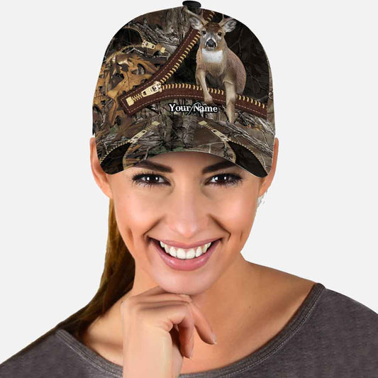 Hunting Deer Lovers - Personalized Leather Pattern Print Classic Cap With Printed Vent Holes