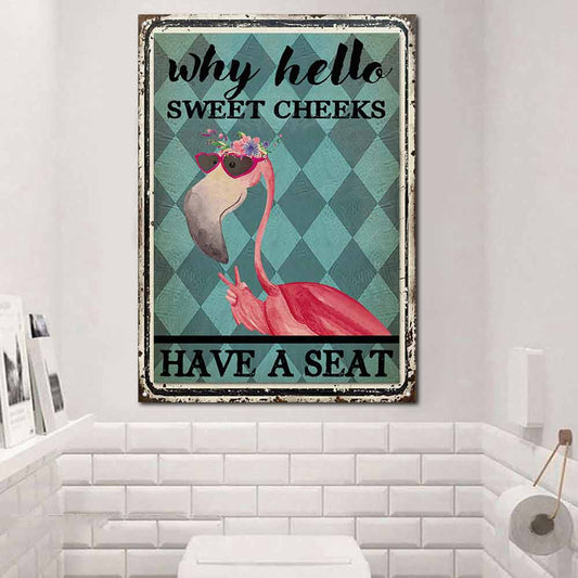 Hello Sweet Cheeks - Flamingo Rectangle Metal Sign