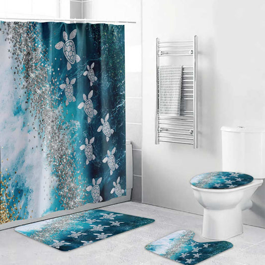 Blue Sea Turtle - Bathroom Curtain & Mats Set