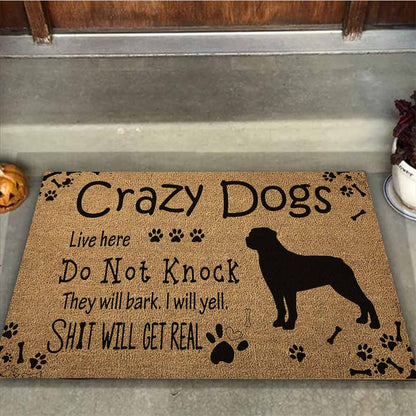 Crazy Dog Live Here - Rottweilers Coir Pattern Print Doormat