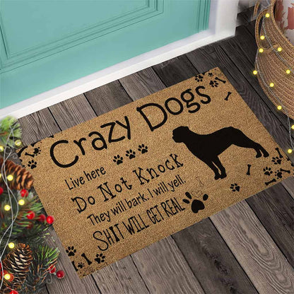 Crazy Dog Live Here - Rottweilers Coir Pattern Print Doormat