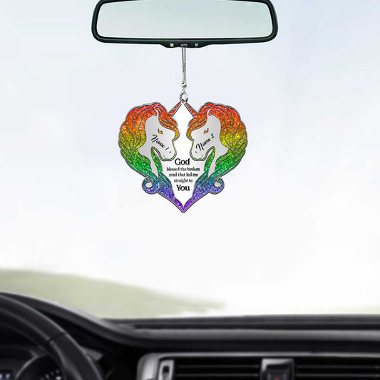 You Are My Rainbow - Personalized Couple LGBT Support Car Ornament (Printed On Both Sides)