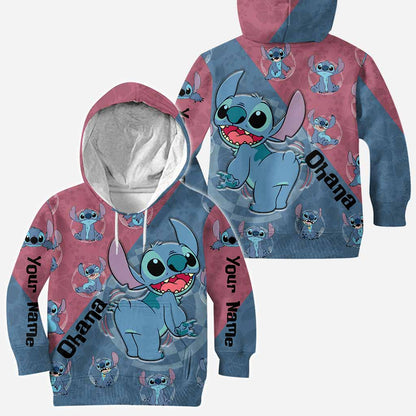 Ohana Pink Blue - Personalized All Over T-shirt and Hoodie