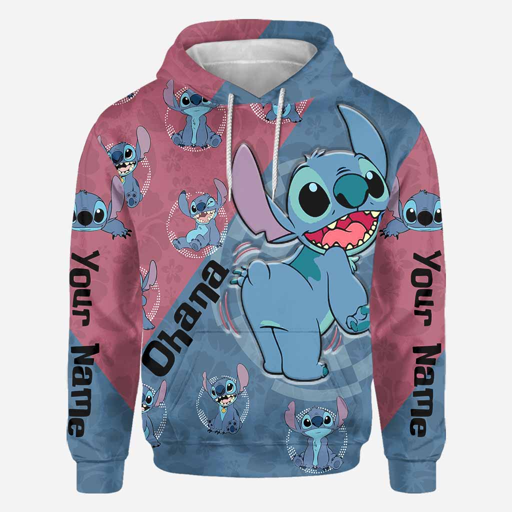 Ohana Pink Blue - Personalized All Over T-shirt and Hoodie