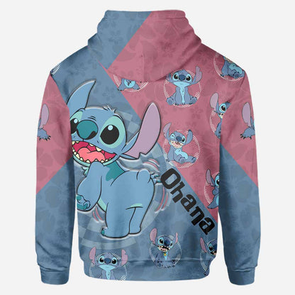 Ohana Pink Blue - Personalized All Over T-shirt and Hoodie