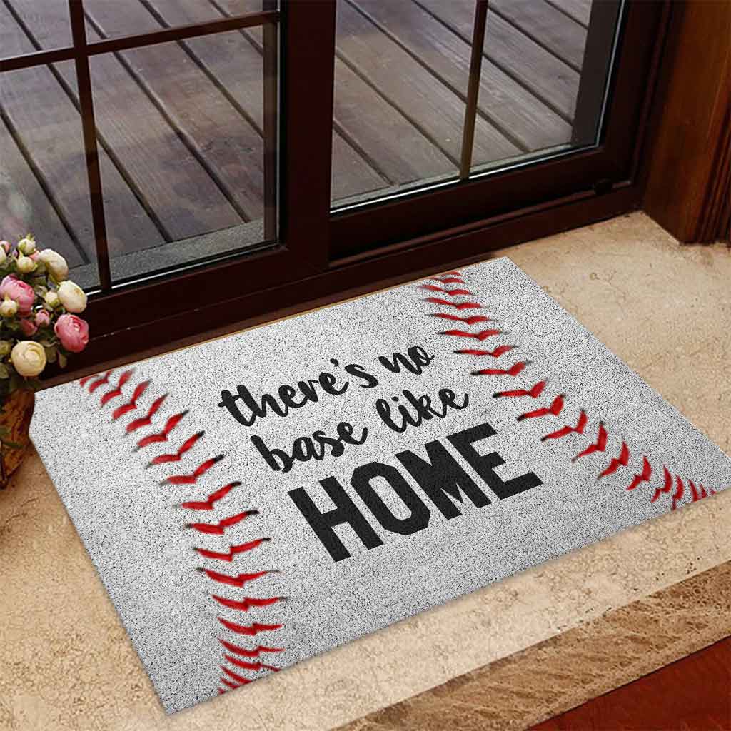 There's No Base Like Home - Baseball Coir Pattern Print Doormat