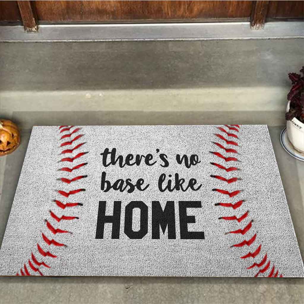 There's No Base Like Home - Baseball Coir Pattern Print Doormat