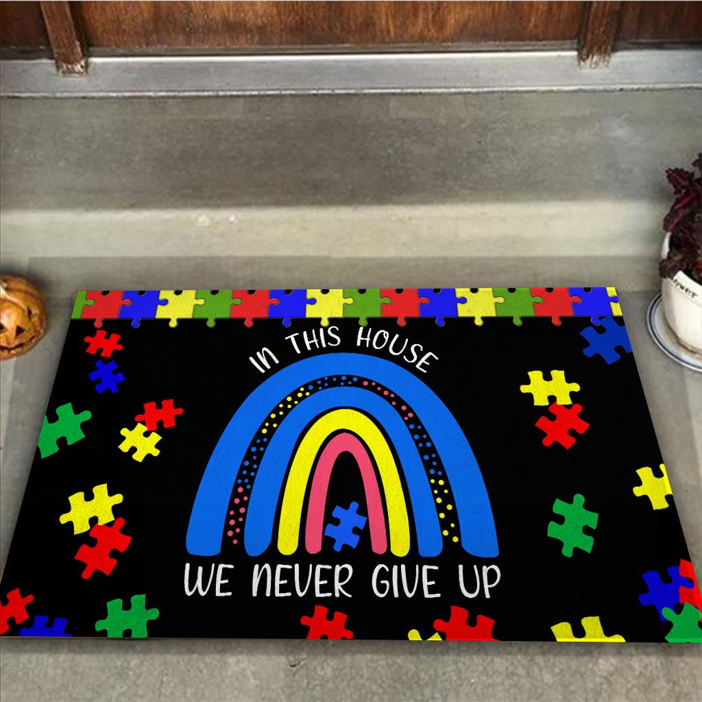 We Never Give Up - Autism Awareness Doormat