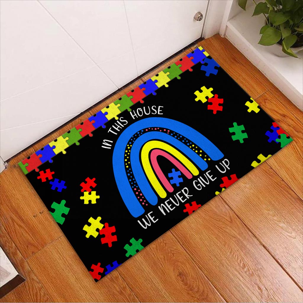 We Never Give Up - Autism Awareness Doormat