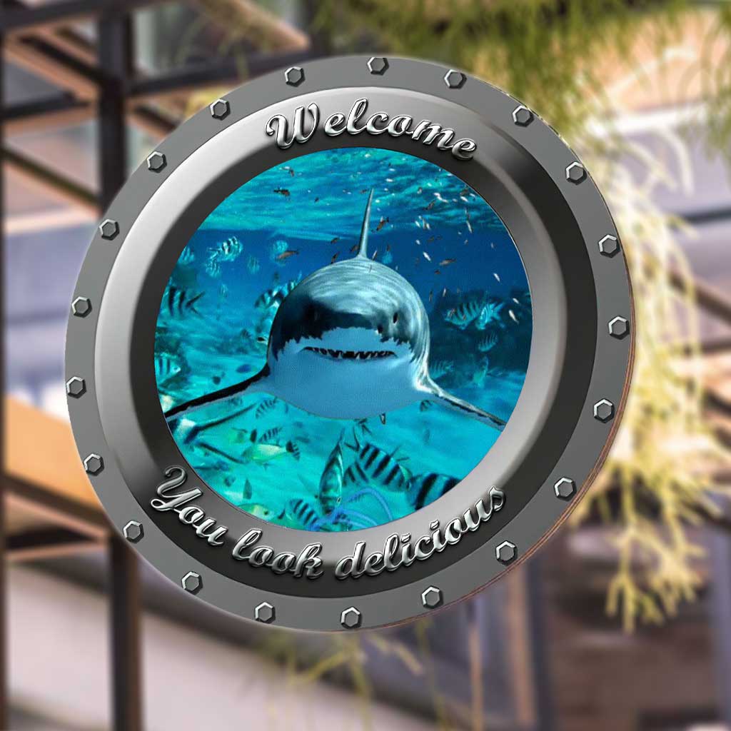 Shark 3D Porthole Round Metal Sign