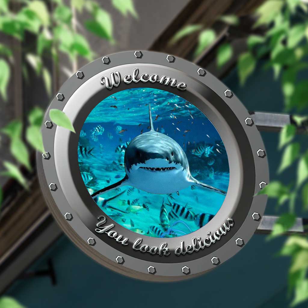 Shark 3D Porthole Round Metal Sign