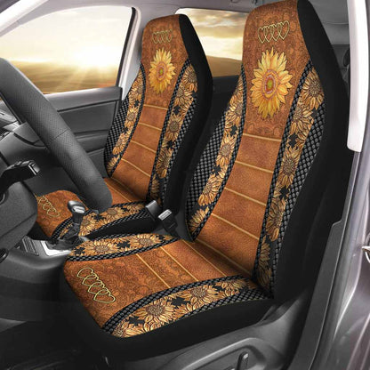 Sunflower Leather Pattern Print Seat Covers