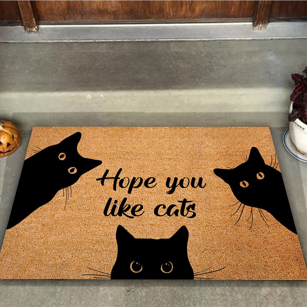 Hope You Like Cat - Black Cat Coir Pattern Print Doormat