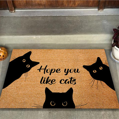 Hope You Like Cat - Black Cat Coir Pattern Print Doormat