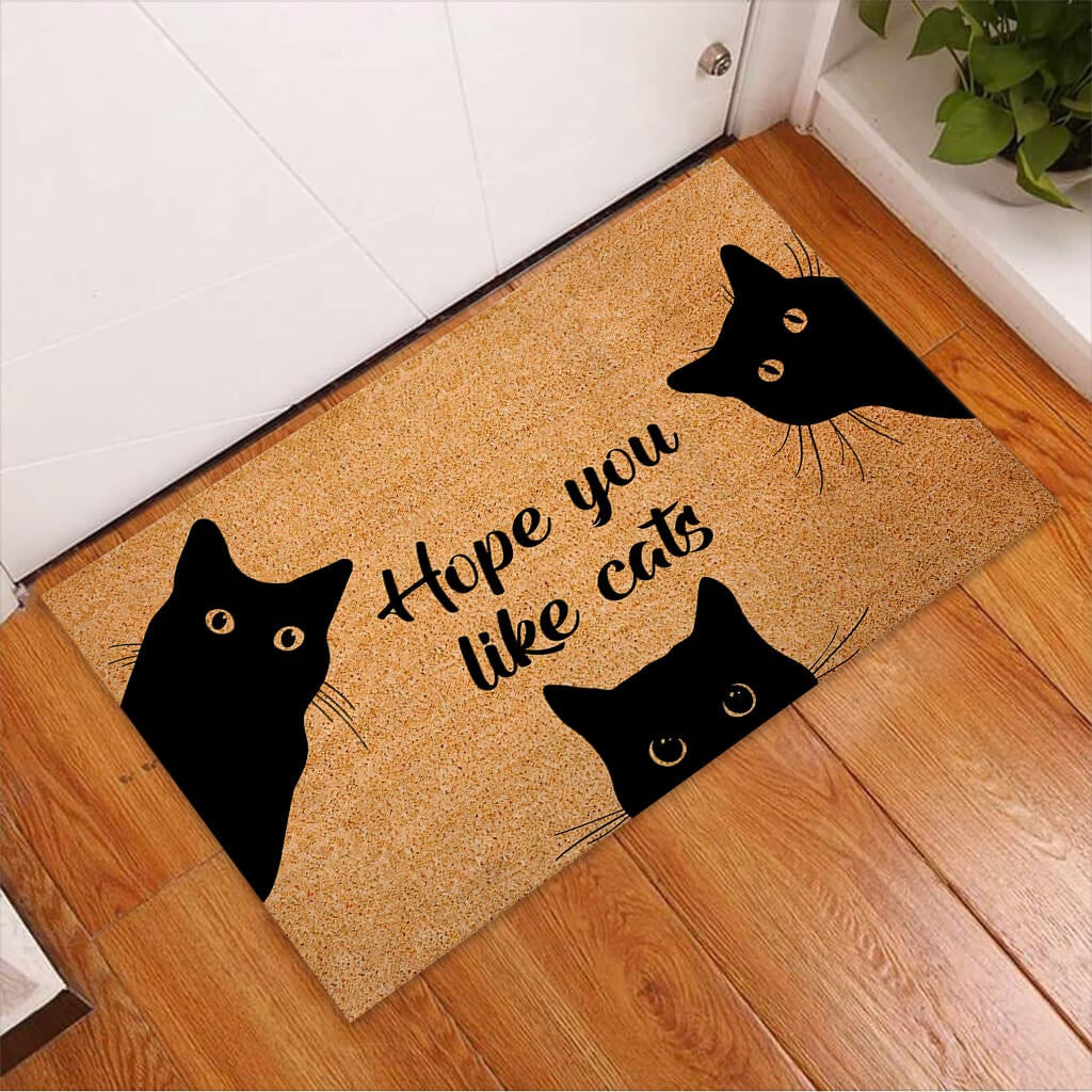 Hope You Like Cat - Black Cat Coir Pattern Print Doormat