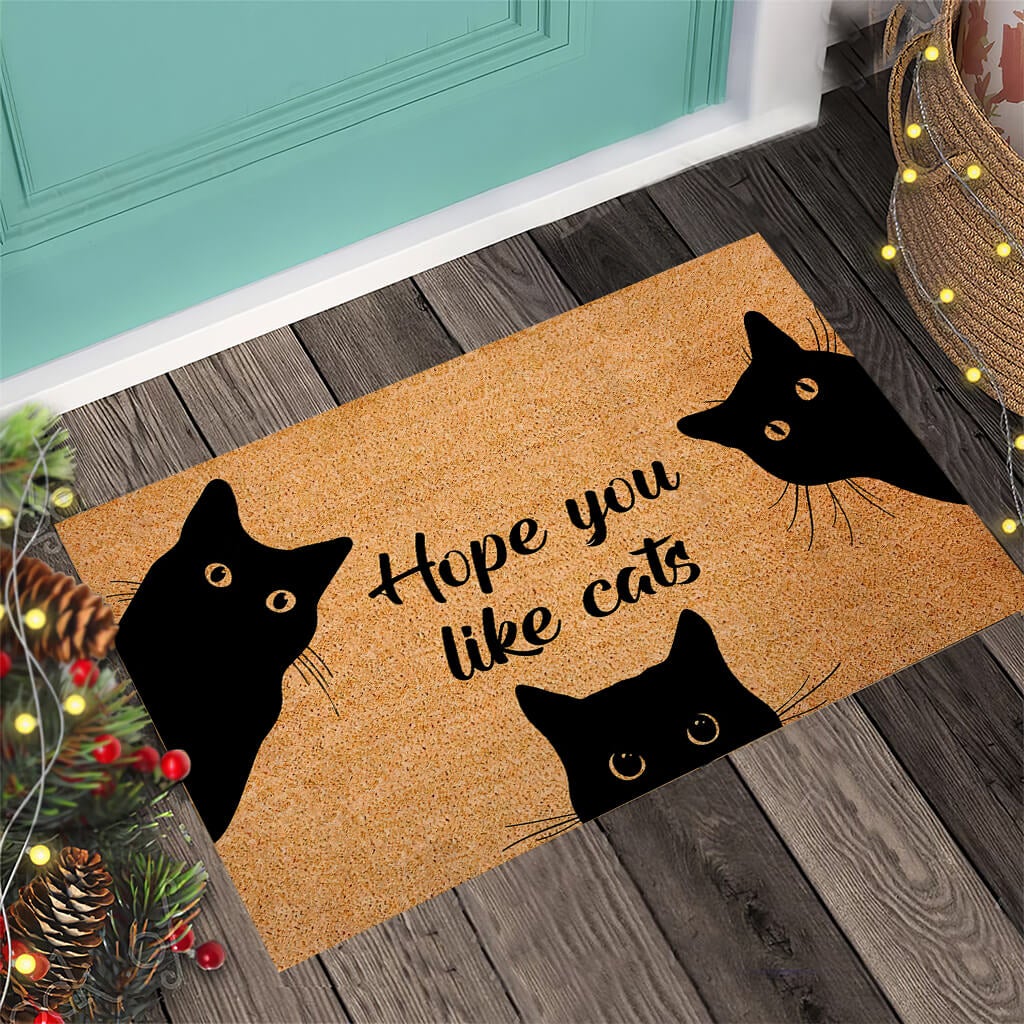 Hope You Like Cat - Black Cat Coir Pattern Print Doormat