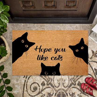 Hope You Like Cat - Black Cat Coir Pattern Print Doormat