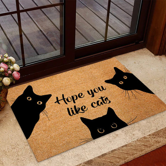 Hope You Like Cat - Black Cat Coir Pattern Print Doormat